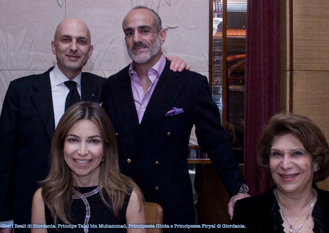 Andrea Montelpare con i Reali di Giordania. Principe Talal bin Muhammad, Principessa Ghida e Principessa Firyal di Giordania.
